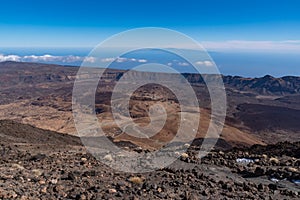 View from Teide ÃâÃÂ¾ Las Canadas Caldera volcano with solidified lava and Montana Blanca mount. Teide national Park, Tenerife,